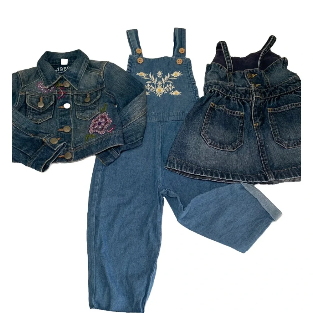 BABY GAP DENIM JEAN BUNDLE 18 month 2t jean‎ jacket jean overall dress overalls